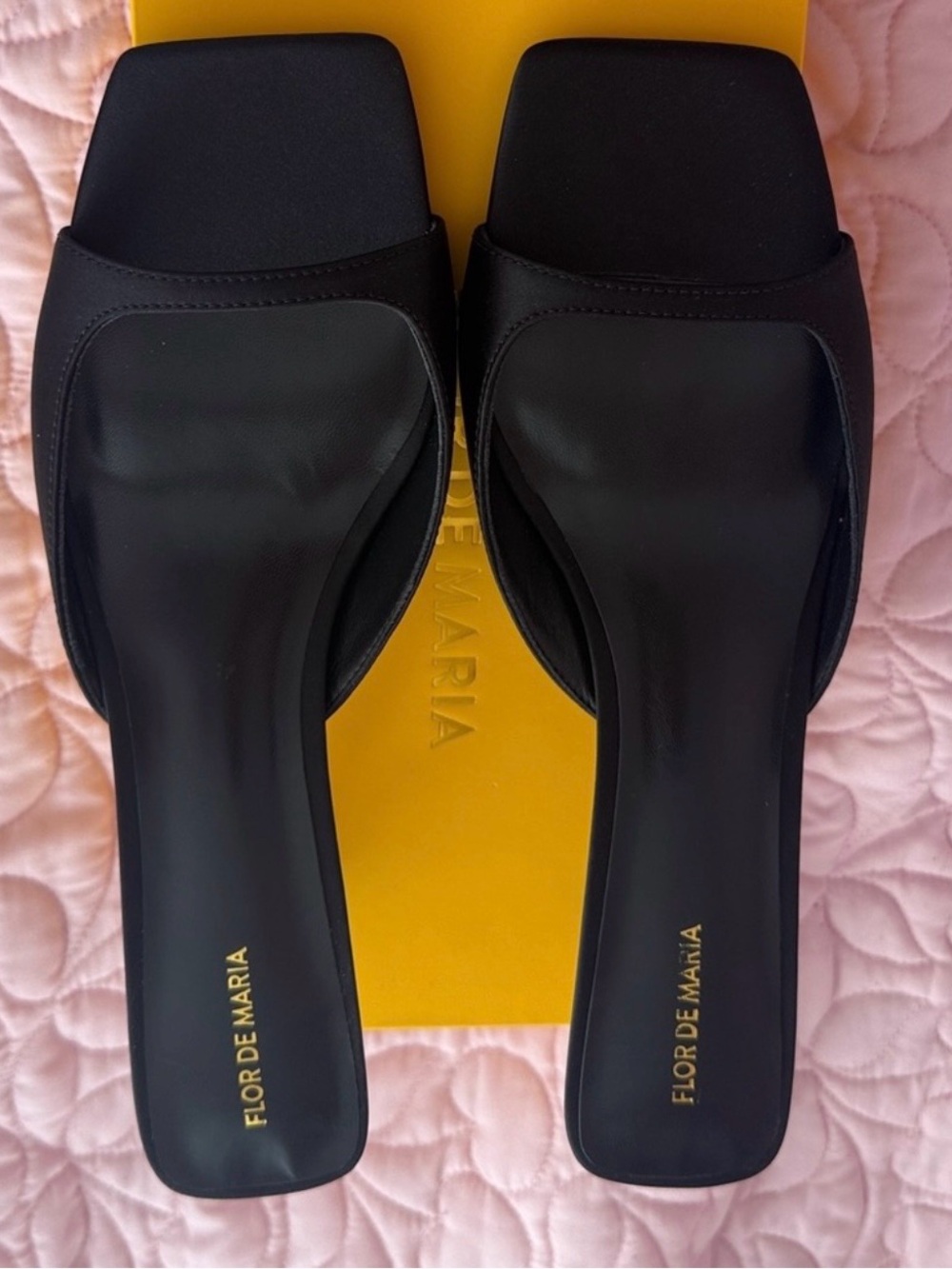 Black Square-Toe Slide Mules